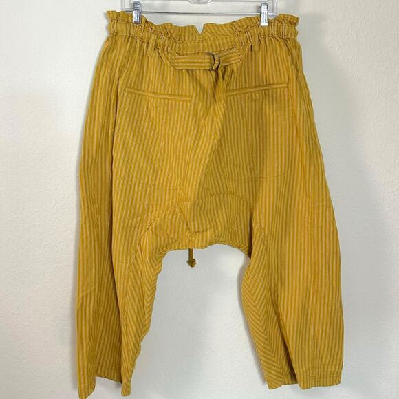 Free People Runyon Oversized Stripe Pants Mustard Medium Harem Bohemian NEW - Picture 4 of 12